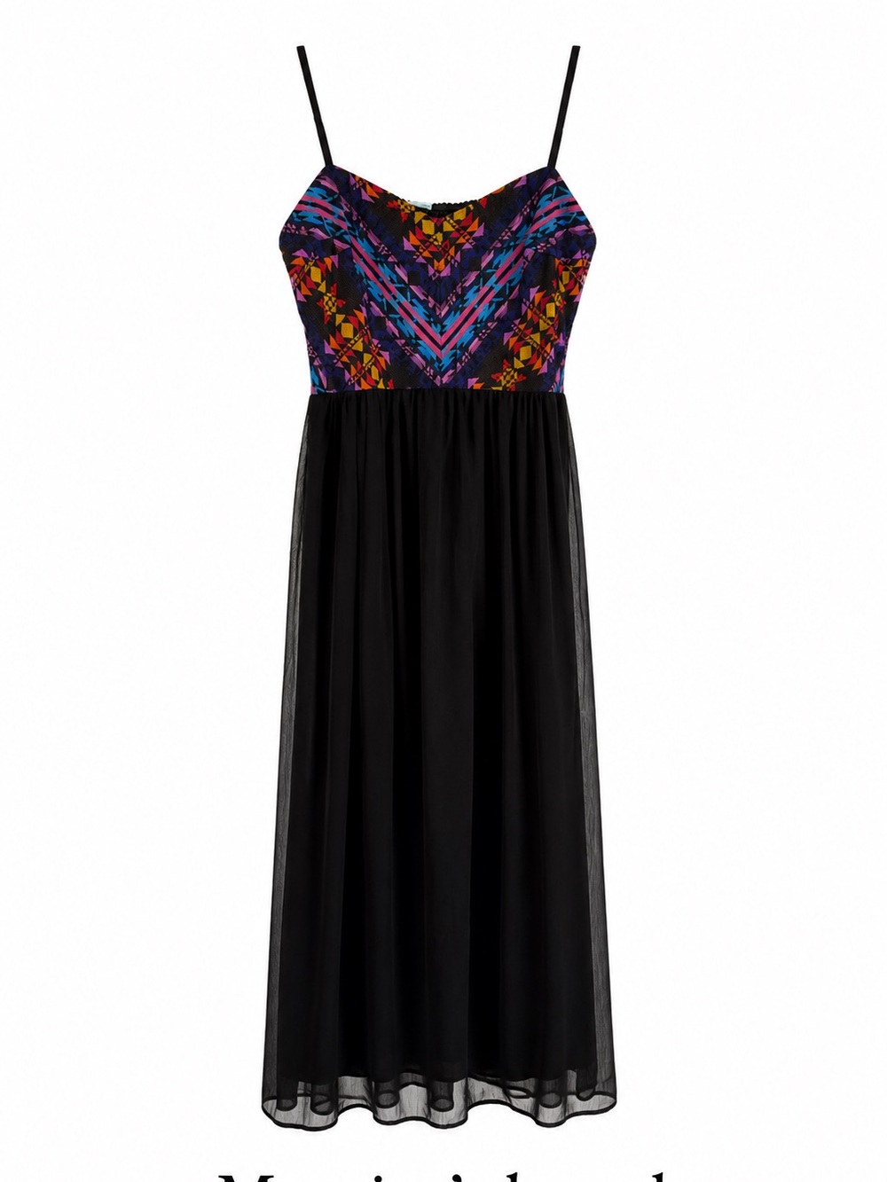 Maurices Black Maxi Dress with Multicolor Geometric Bodice